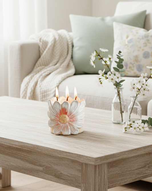 Daisy Flower 3 Wick Candle – Fresh & Floral Scented Candle for Home Décor