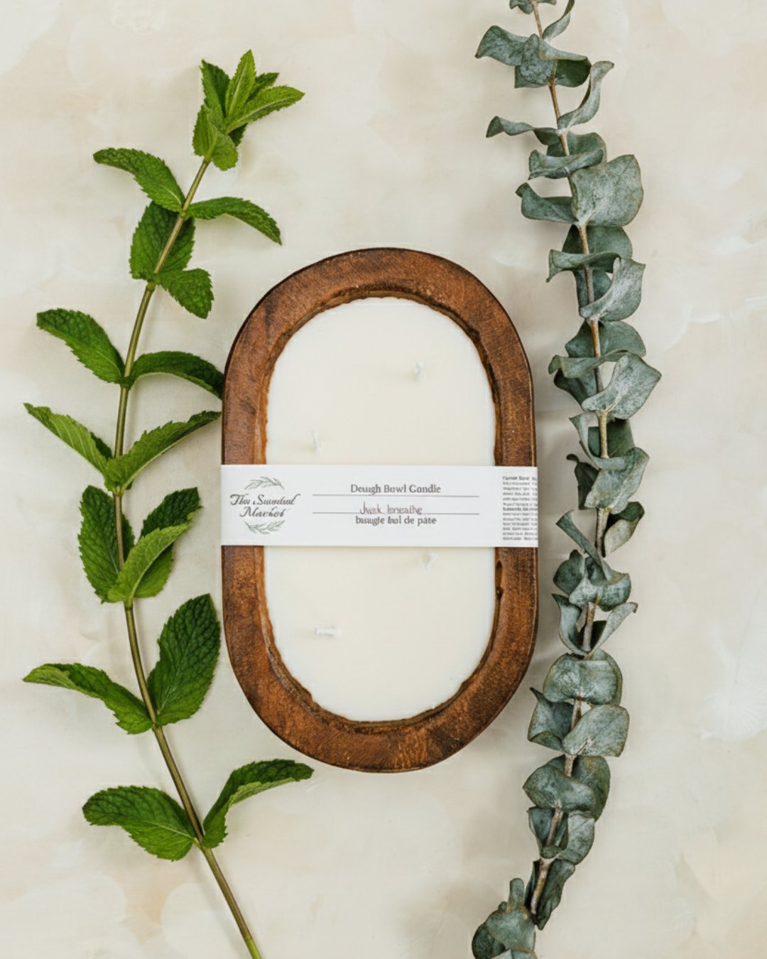 JUST BREATHE Dough Bowl Soy Candle | Handcrafted 4 Wick Wooden Candle