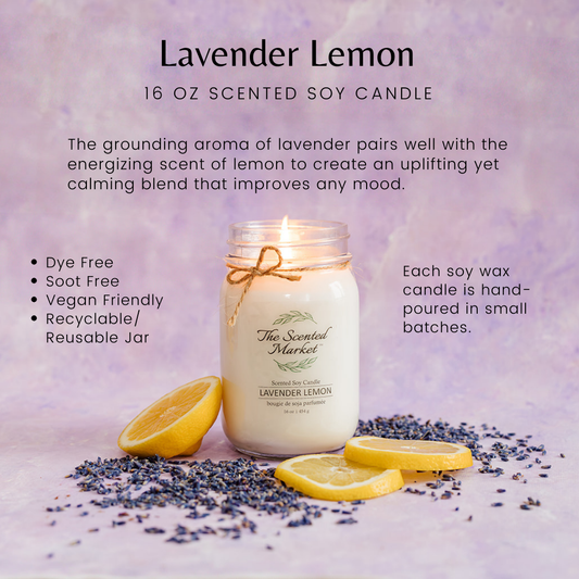 LAVENDER LEMON Soy Wax Candle 16 oz - The Scented Market Candles