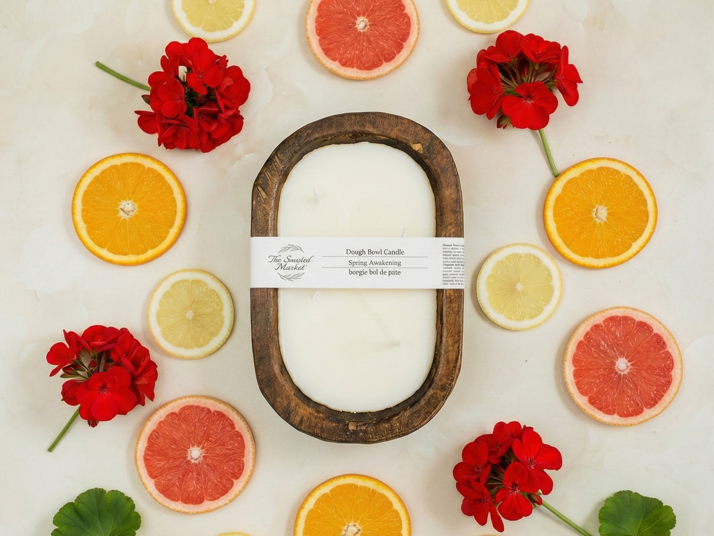 Brown Oval 4 Wick Dough Bowl Soy Candle - SPRING AWAKENING