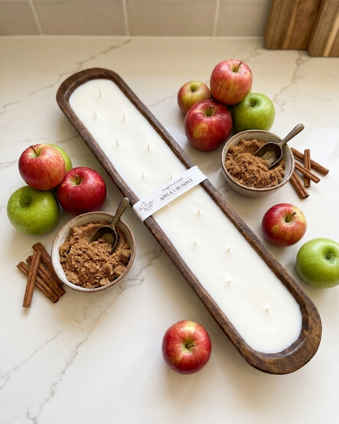 APPLE CRUMBLE Extra Long Dough Bowl Soy Candle | Scented Wooden Bowl Candle