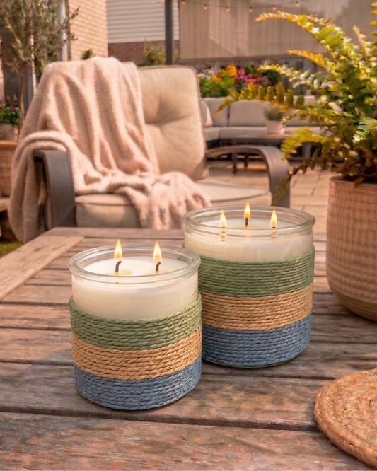 SUMMER NIGHTS Rope Glass Candle – XL 3 Wick Soy Candle (Blue)