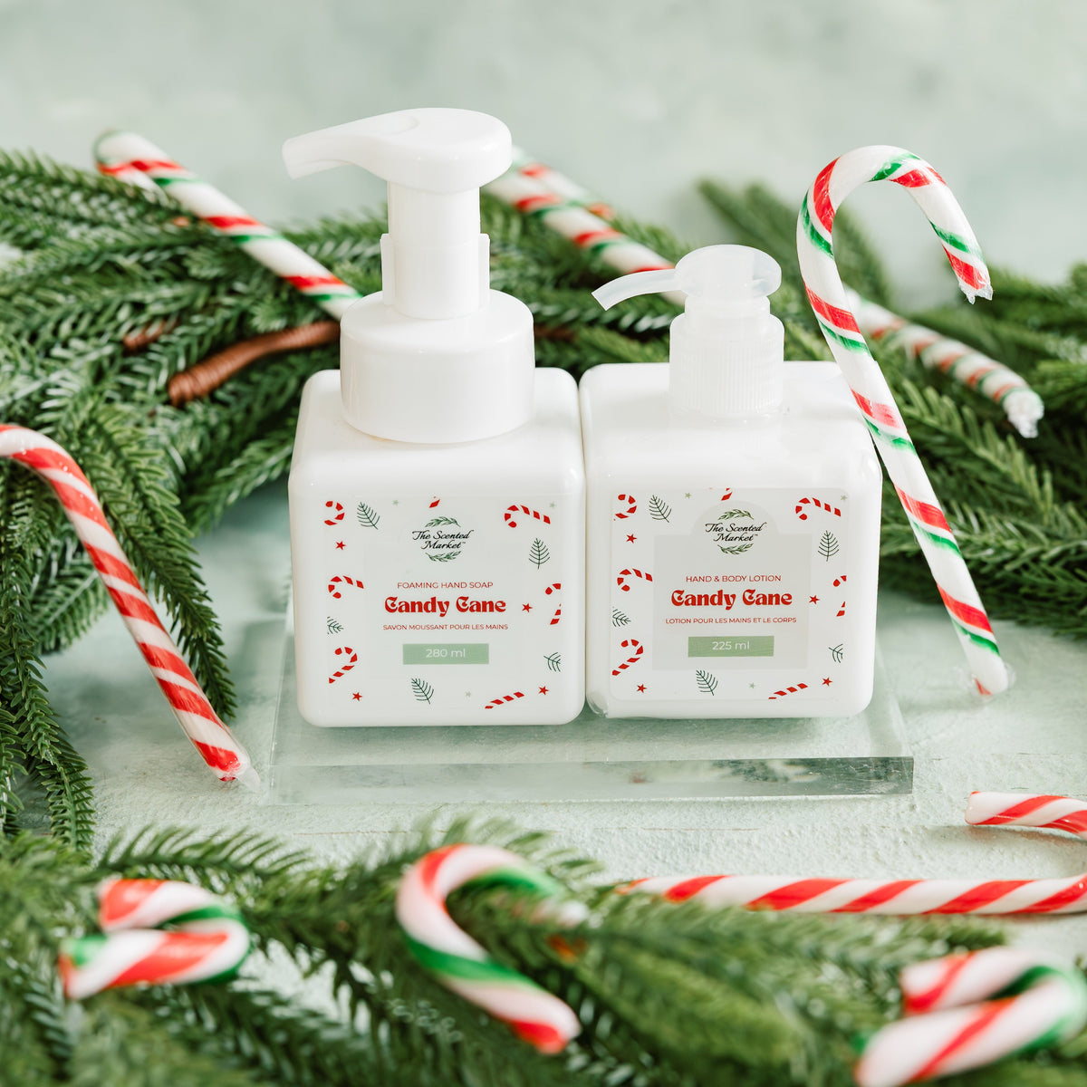 The Candy Cane Gift Set - Foaming Hand Soap + Body Lotion - The Scented Market Bath & Body Gift Sets