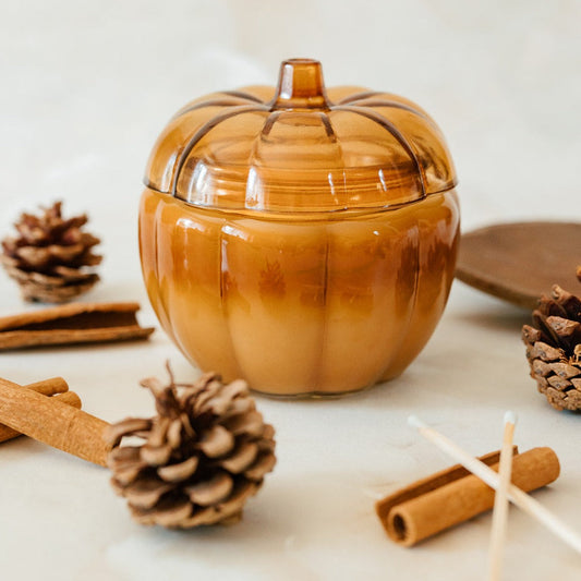 Orange Glass Pumpkin Soy Candle – Pumpkin Spice Cake