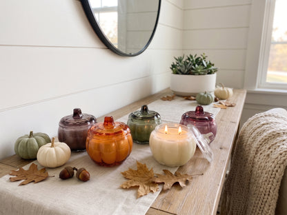 Glass Pumpkin Soy Candle GREEN | Pumpkin Spice Cake