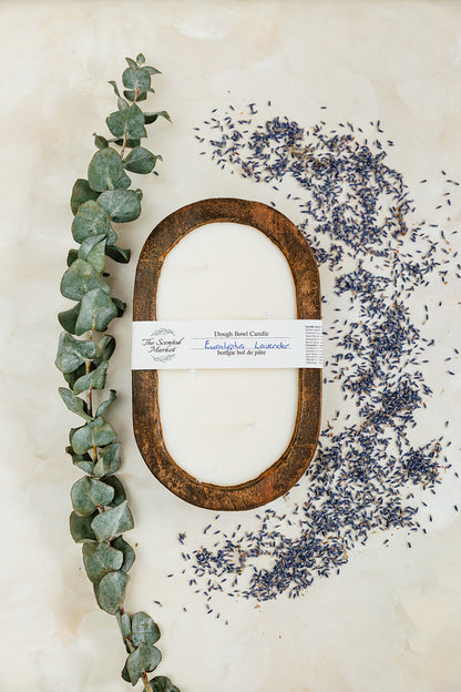 Brown Oval 4 Wick Dough Bowl Soy Candle  - EUCALYPTUS LAVENDER