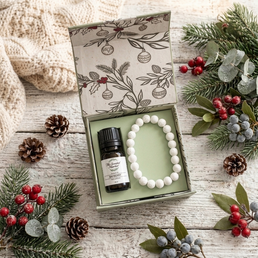 Holiday Lava Stone Bracelet Gift Set with Bayberry Fragrance Oil | Gift Set