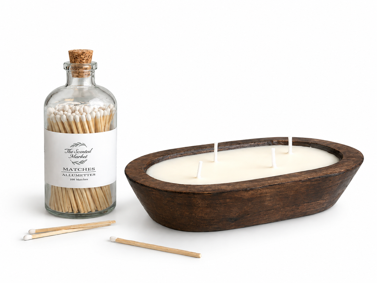 Bayberry Dough Bowl Candle Gift Set | 4 Wick Soy Candle & 100 Matchsticks in Magnetic Gift Box