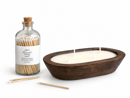 Bayberry Dough Bowl Candle Gift Set | 4 Wick Soy Candle & 100 Matchsticks in Magnetic Gift Box