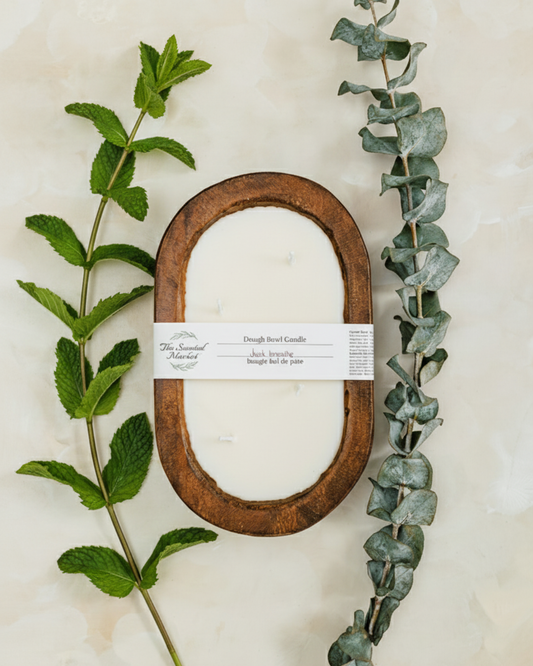 Brown Oval 4 Wick Dough Bowl Soy Candle - JUST BREATHE
