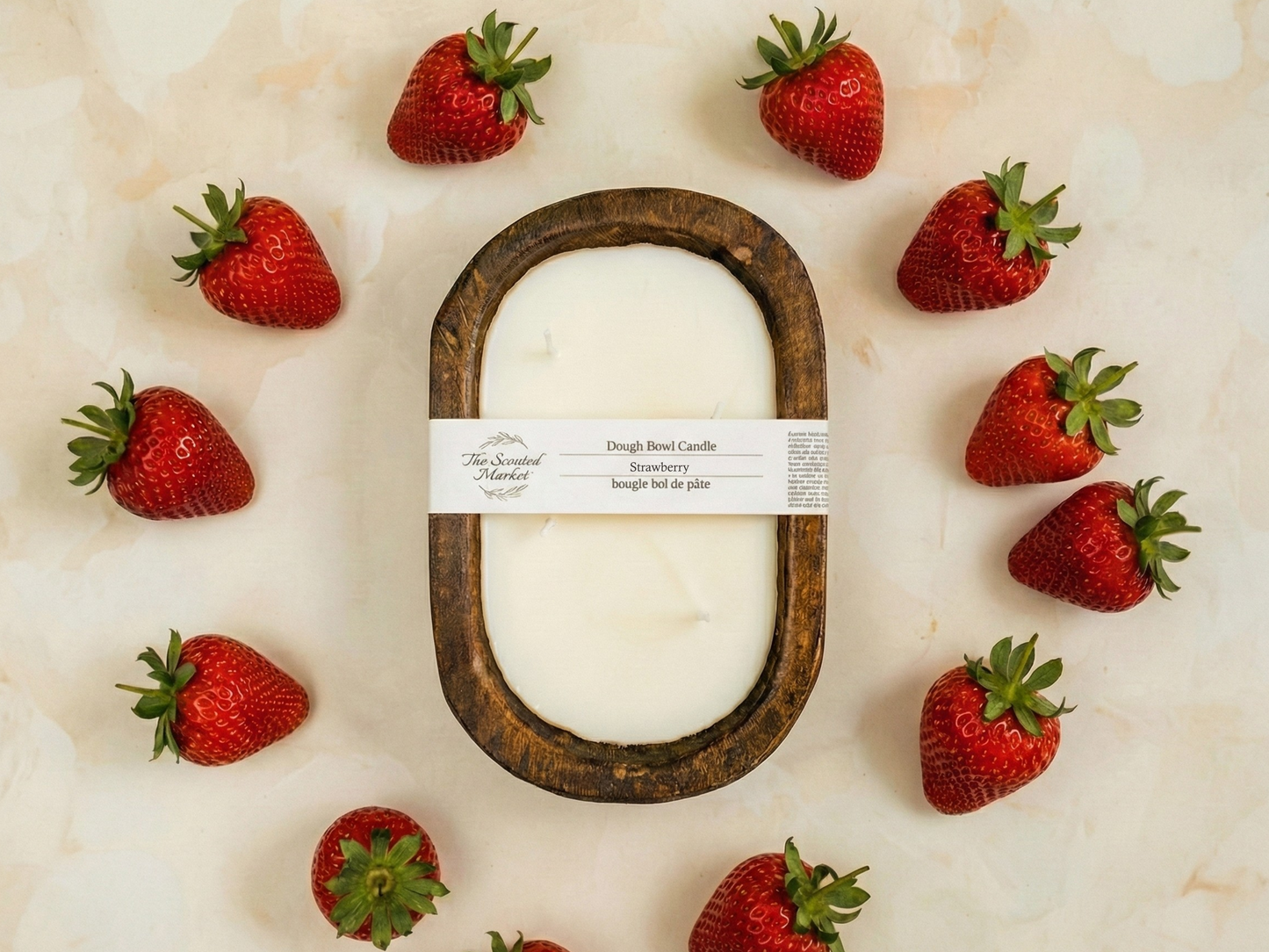 Brown Oval 4 Wick Dough Bowl Soy Candle - STRAWBERRY