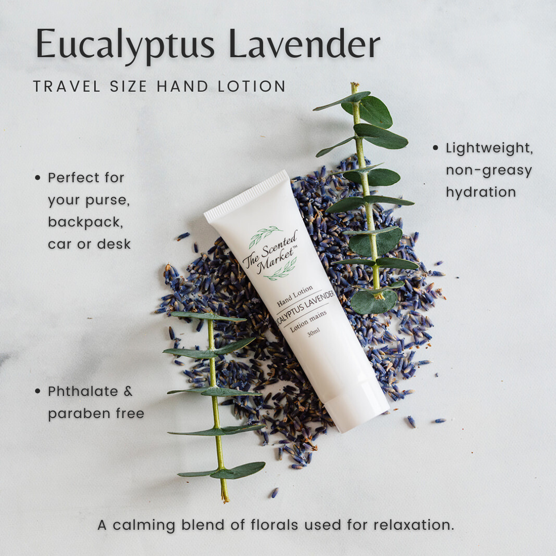 Eucalyptus Lavender Travel Size Hand Lotion: Lightweight Hydration - The Scented Market  Lotion & Moisturizer   