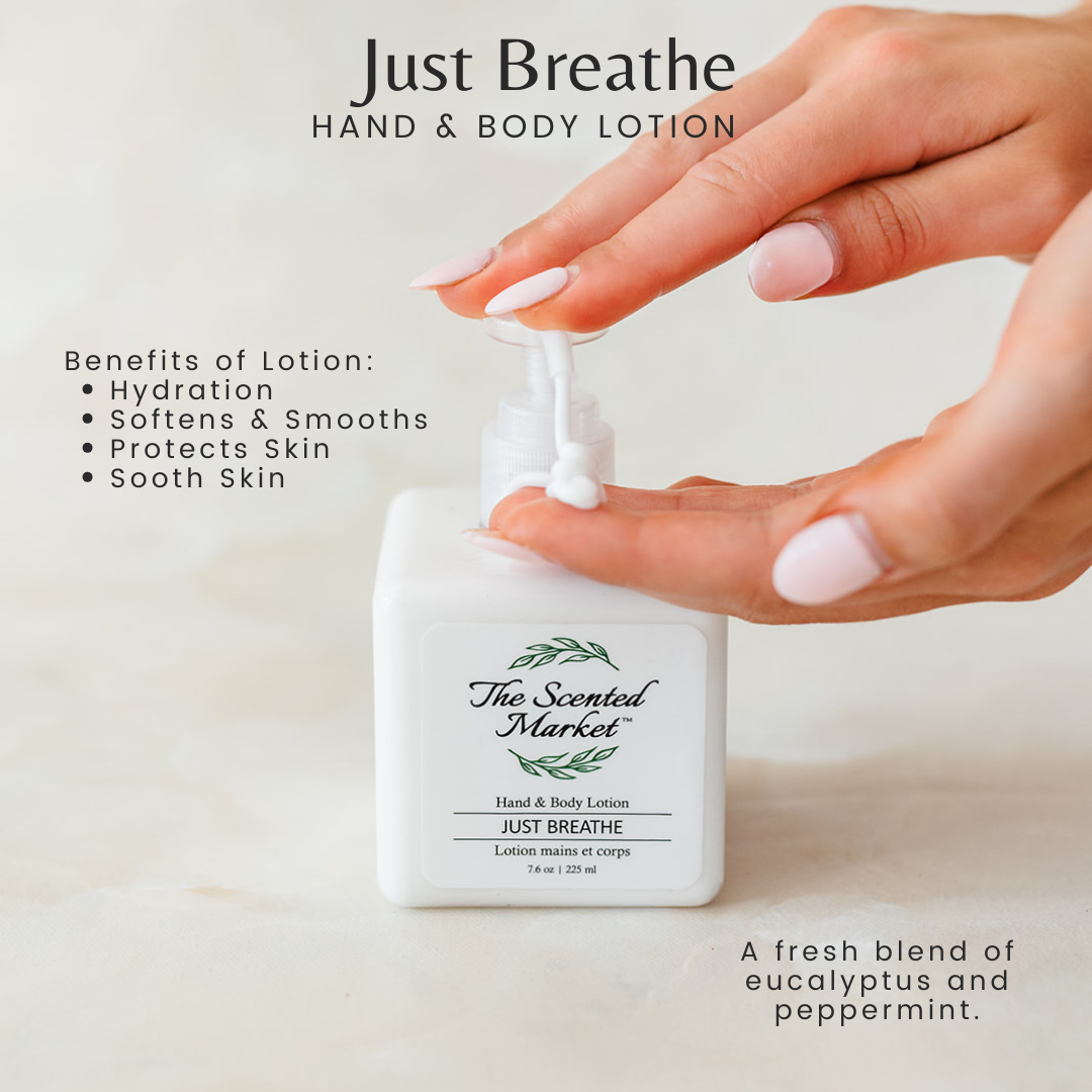 Just Breathe Hand and Body Lotion – Refreshing and Hydrating - The Scented Market  Lotion & Moisturizer   