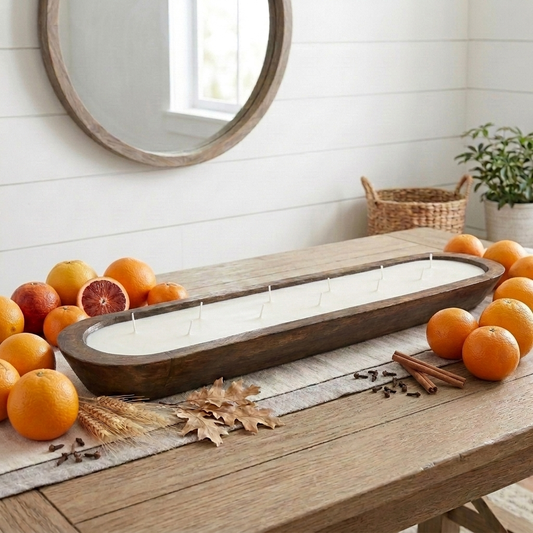 ORANGE CINNAMON CLOVE Extra Long Dough Bowl Soy Candle | Scented Wooden Bowl Candle