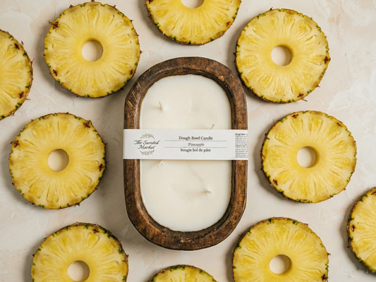 Brown Oval 4 Wick Dough Bowl Soy Candle - PINEAPPLE