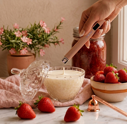 Glass Strawberry Scented Soy Candle 5oz | Decorative Strawberry Candle with Lid