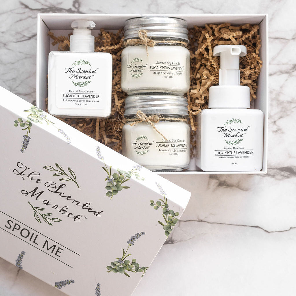 Spoil Me Gift Box – Scented Soy Candles & Luxurious Body Care in Eucalyptus Lavender - The Scented Market  Gift Giving   