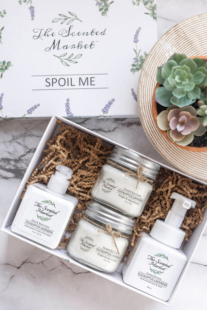 Spoil Me Gift Box – Scented Soy Candles & Luxurious Body Care in Eucalyptus Lavender - The Scented Market  Gift Giving   