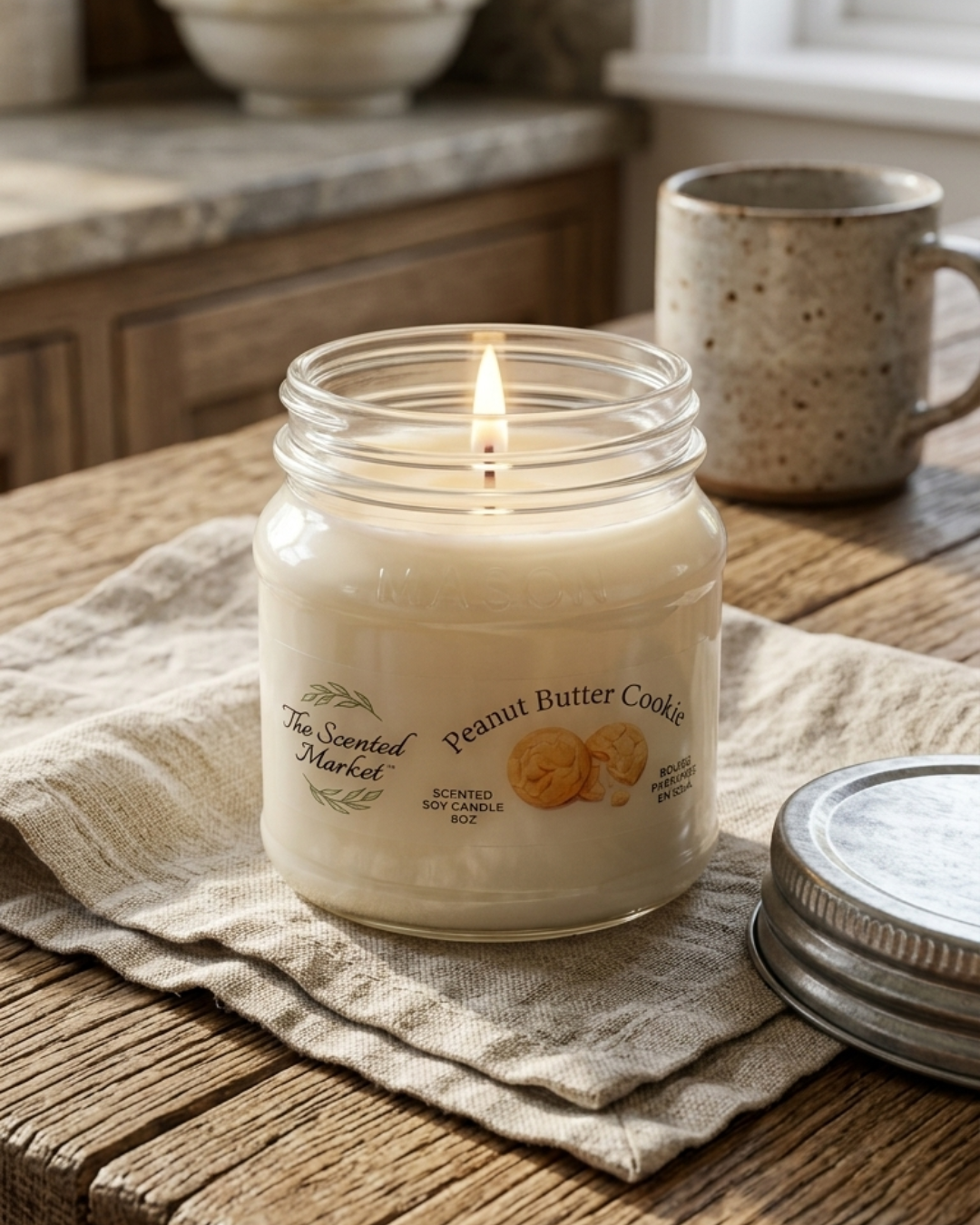 Peanut Butter Cookie Scented Soy Candle | Sweet Bakery Candle | 8 oz, 50 Hour Burn