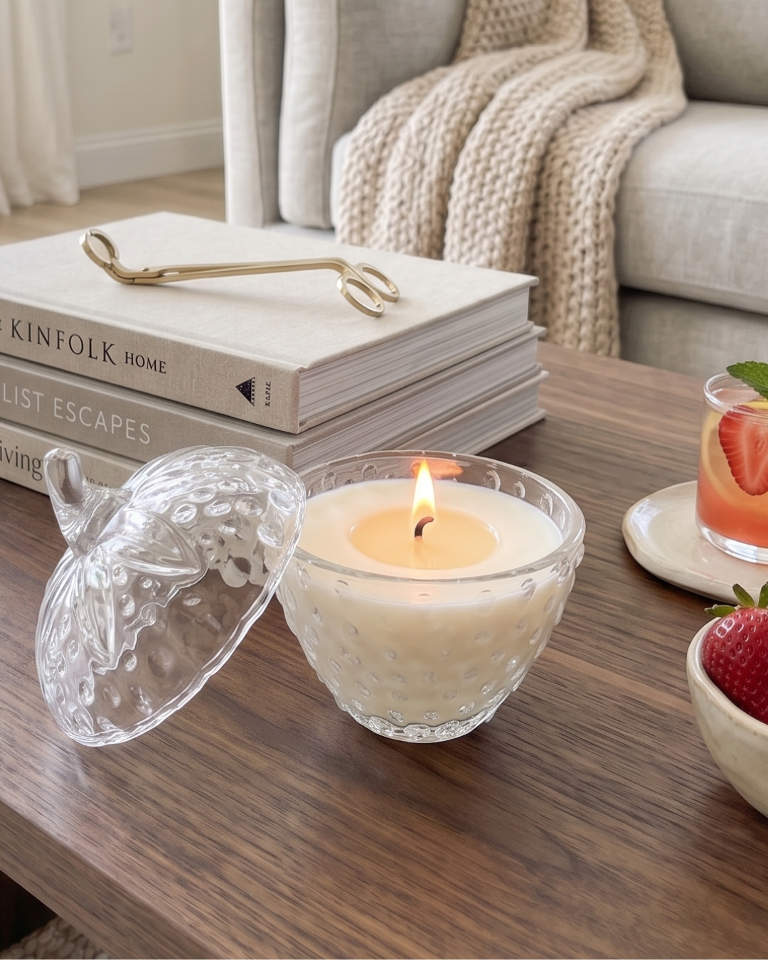 Glass Strawberry Scented Soy Candle 5oz | Decorative Strawberry Candle with Lid