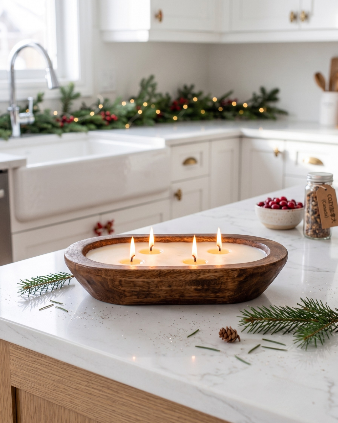 DOUGLAS FIR Dough Bowl Soy Candle | Handcrafted 4 Wick Wooden Candle