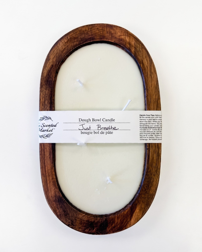JUST BREATHE Dough Bowl Soy Candle | Handcrafted 4 Wick Wooden Candle