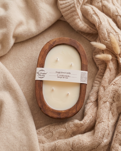CASHMERE Dough Bowl Soy Candle | Handcrafted 4 Wick Wooden Candle