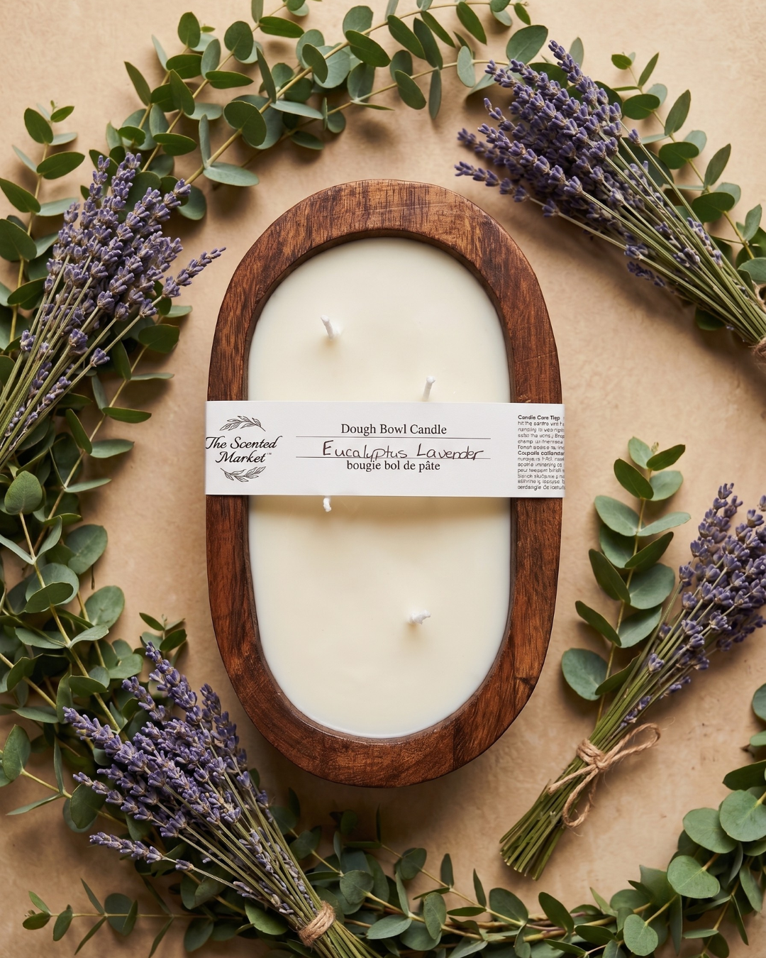 EUCALYPTUS LAVENDER Dough Bowl Soy Candle | Handcrafted 4 Wick Wooden Candle