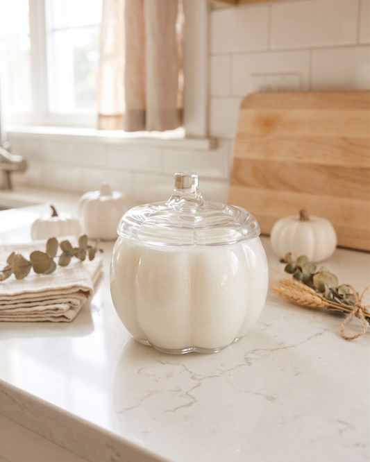 CLEAR Glass Pumpkin 2 Wick Soy Candle | Pumpkin Spice Cake