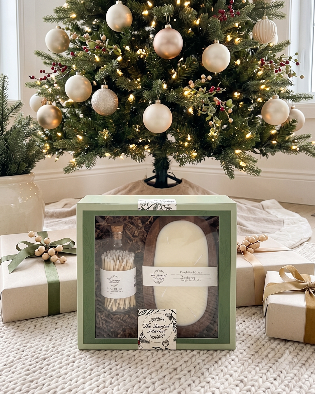 Bayberry Dough Bowl Candle Gift Set | 4 Wick Soy Candle & 100 Matchsticks in Magnetic Gift Box