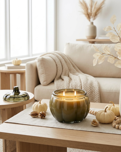 Glass Pumpkin Soy Candle GREEN | Pumpkin Spice Cake