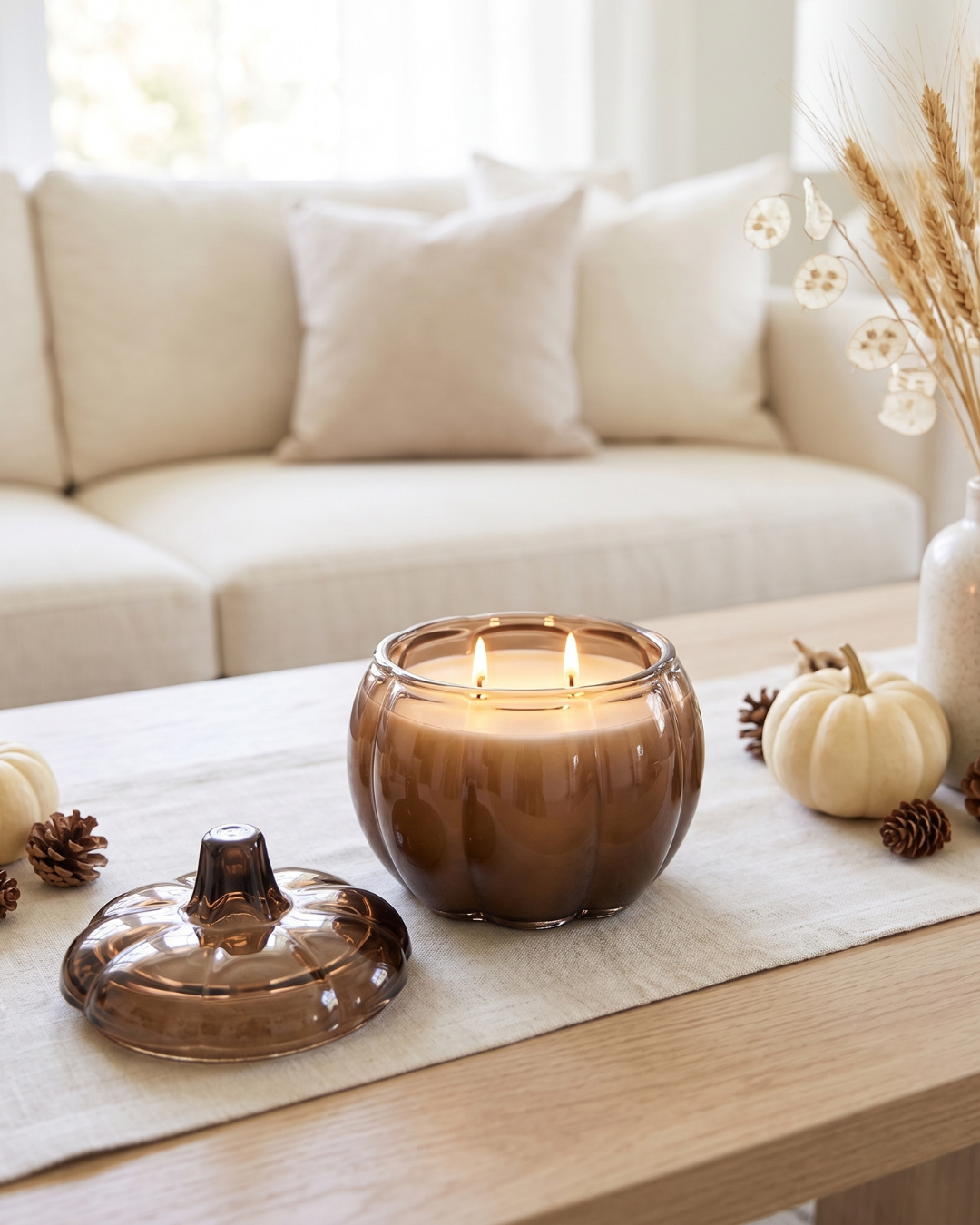 Glass Pumpkin Soy Candle BROWN | Pumpkin Spice Cake