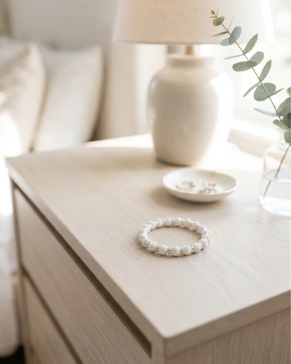 White Lava Stone Bracelet with Silver Beads – Aromatherapy Oil Bracelet