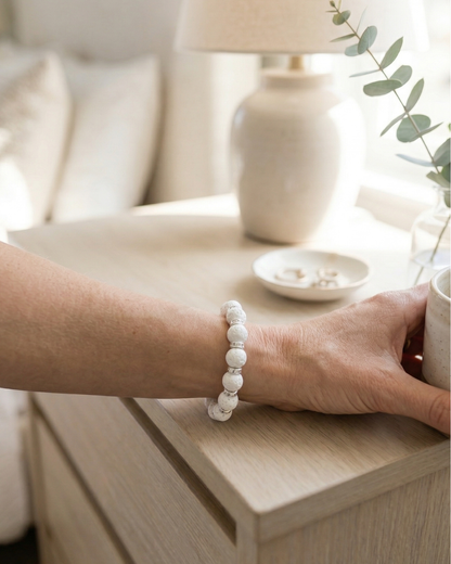 White Lava Stone Bracelet with Silver Beads – Aromatherapy Oil Bracelet