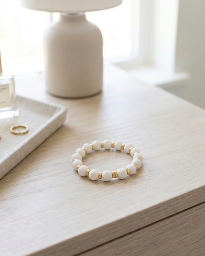 White Lava Stone Bracelet with Gold Beads – Aromatherapy Oil Bracelet