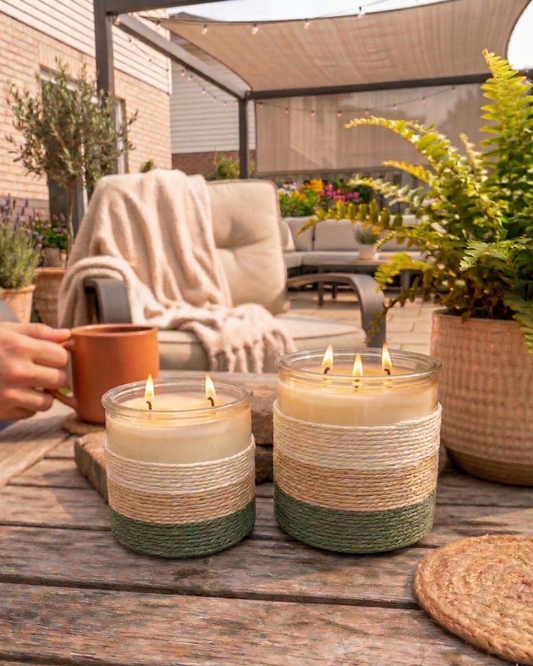 SUMMER NIGHTS Rope Glass Candle – Large 2 Wick Soy Candle (Green)