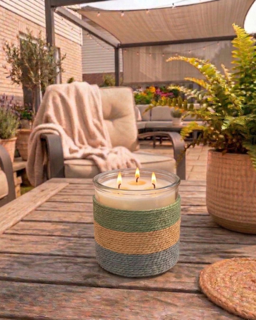 SUMMER NIGHTS Rope Glass Candle – XL 3 Wick Soy Candle (Blue)