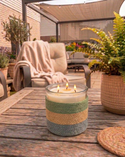 SUMMER NIGHTS Rope Glass Candle – XL 3 Wick Soy Candle (Blue)