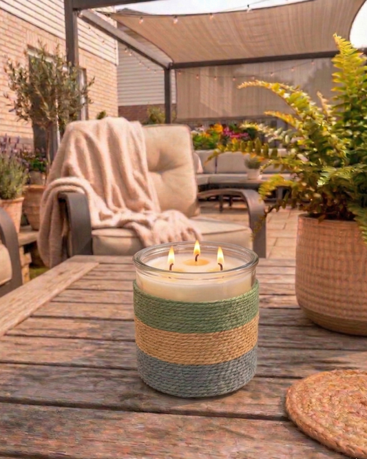 SUMMER NIGHTS Rope Glass Candle – XL 3 Wick Soy Candle (Blue)