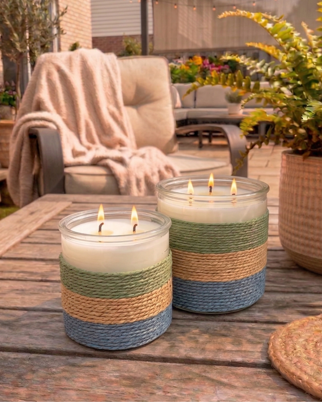 SUMMER NIGHTS Rope Glass Candle – XL 3 Wick Soy Candle (Blue)