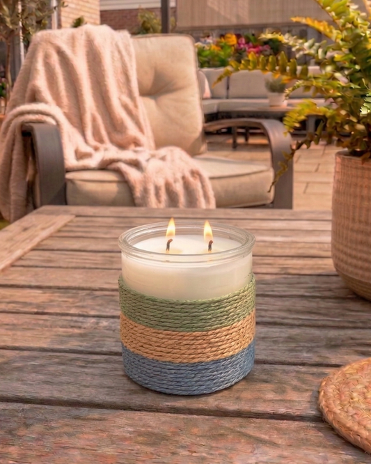 SUMMER NIGHTS Rope Glass Candle – Large 2 Wick Soy Candle (Blue)