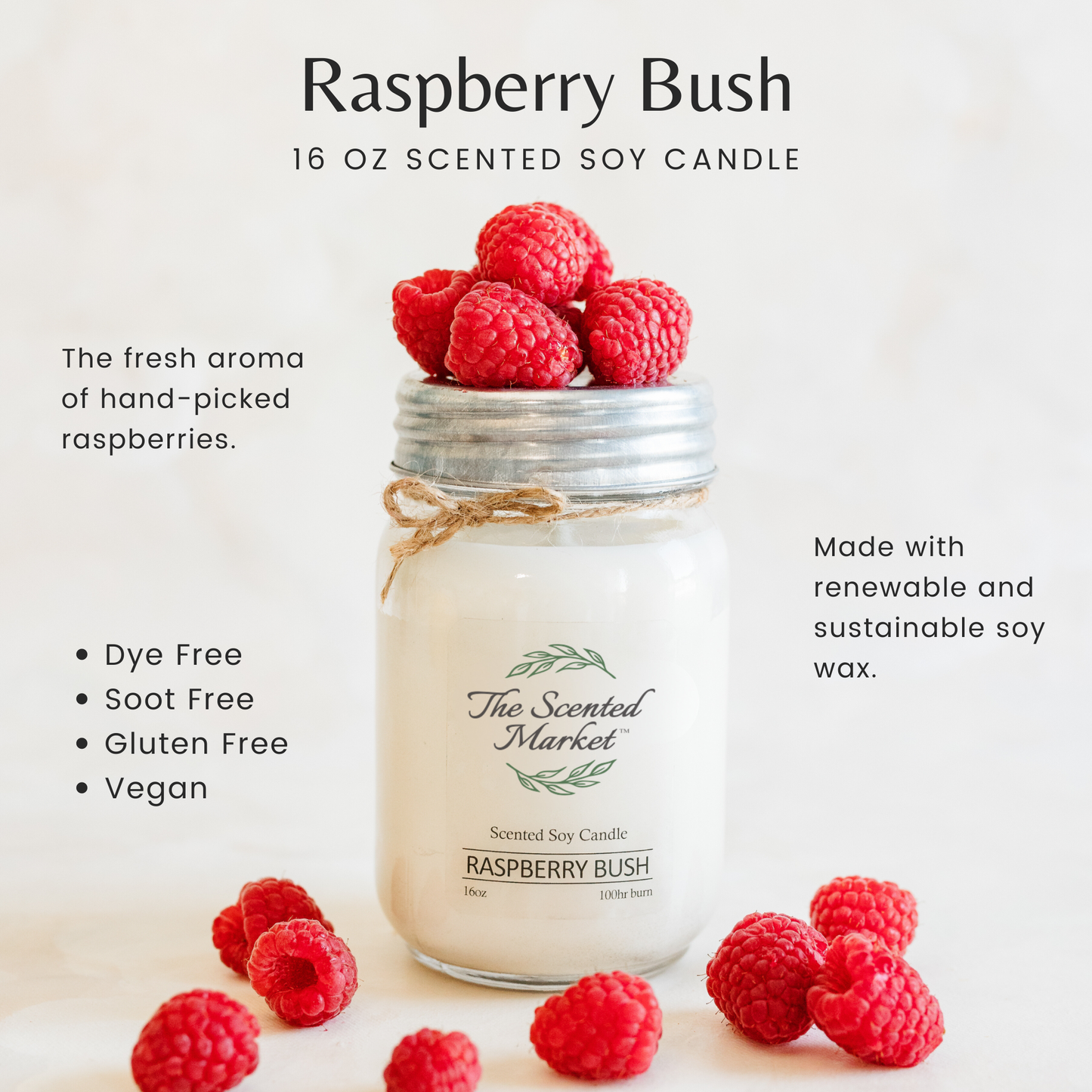 RASPBERRY BUSH Soy Wax Candle 16 oz