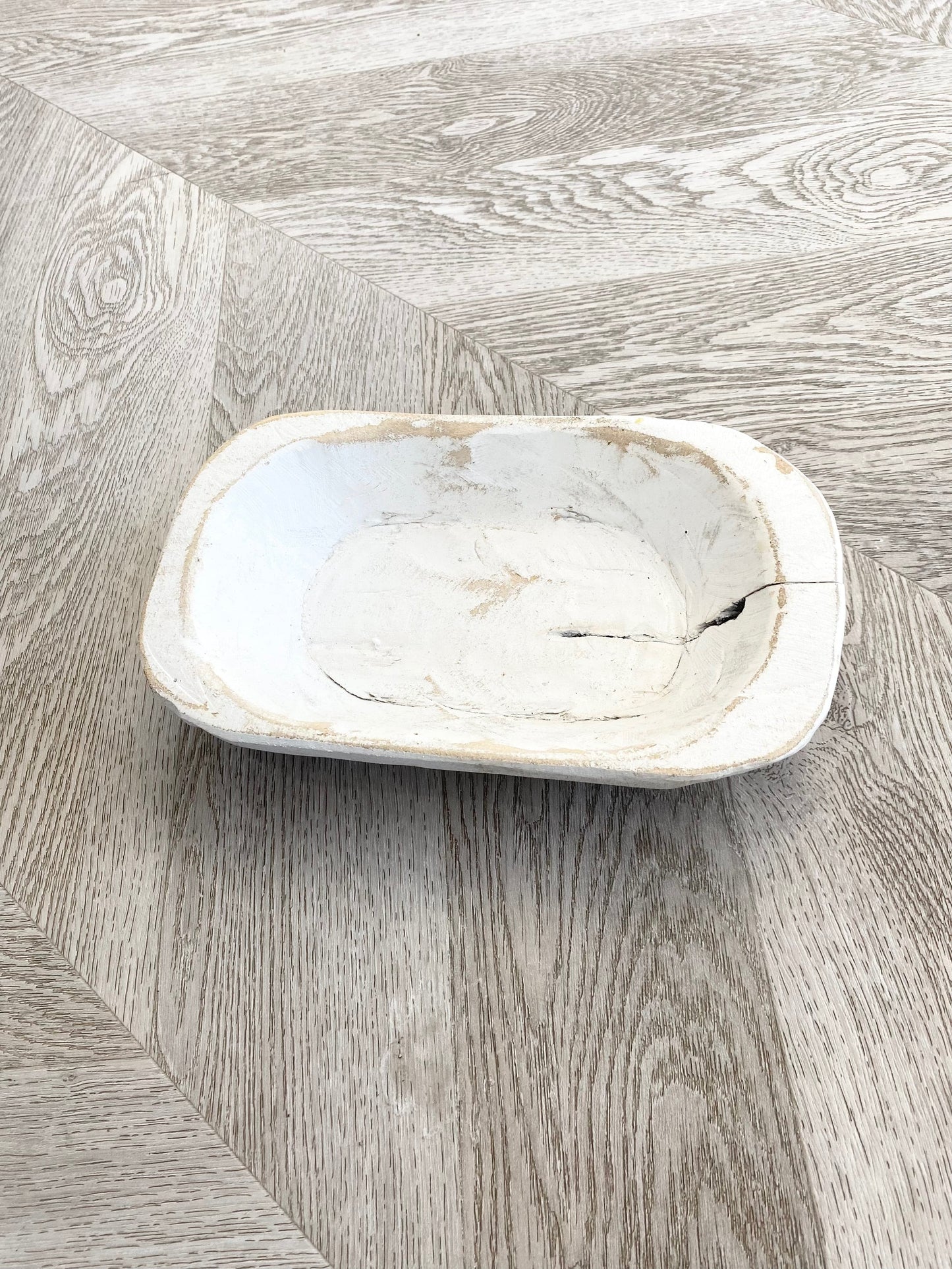 White Wood Oval Decorative Dough Bowl