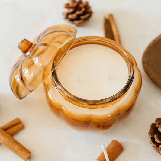 Orange Glass Pumpkin Soy Candle – Pumpkin Spice Cake